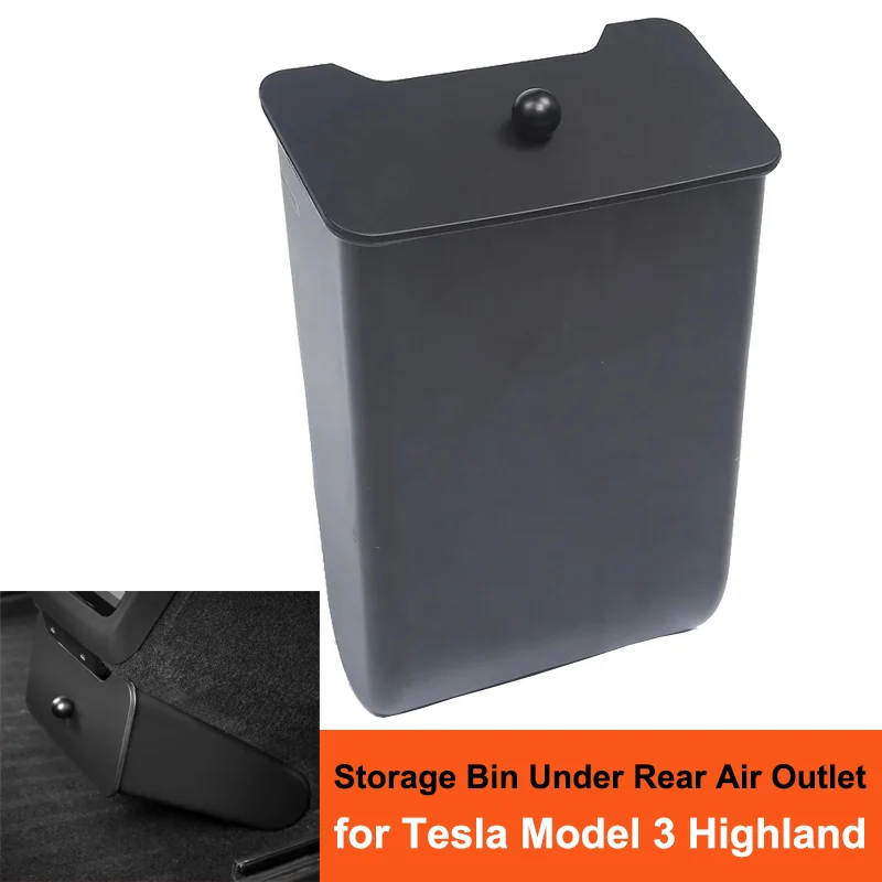 for Tesla Model 3 Highland 2024 Rear Seat Storage Organizer Box Trash Can M3H Under Rear Air Outlet Garbage Bin Magnetic Cover