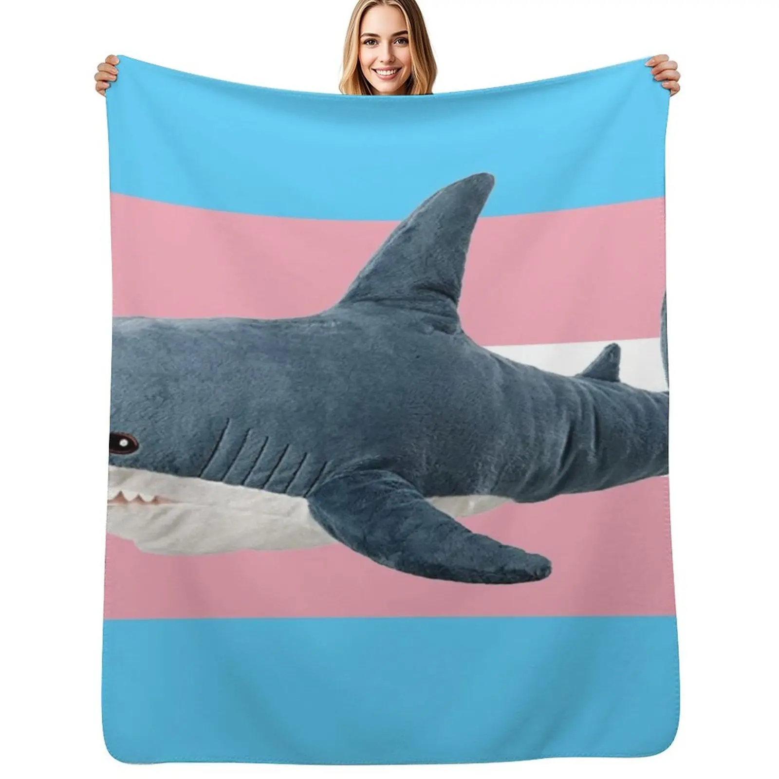 

BLAHAJ SHARK TRANS FLAG Throw Blanket Soft Sherpa Fleece Warm Blanket for Winter