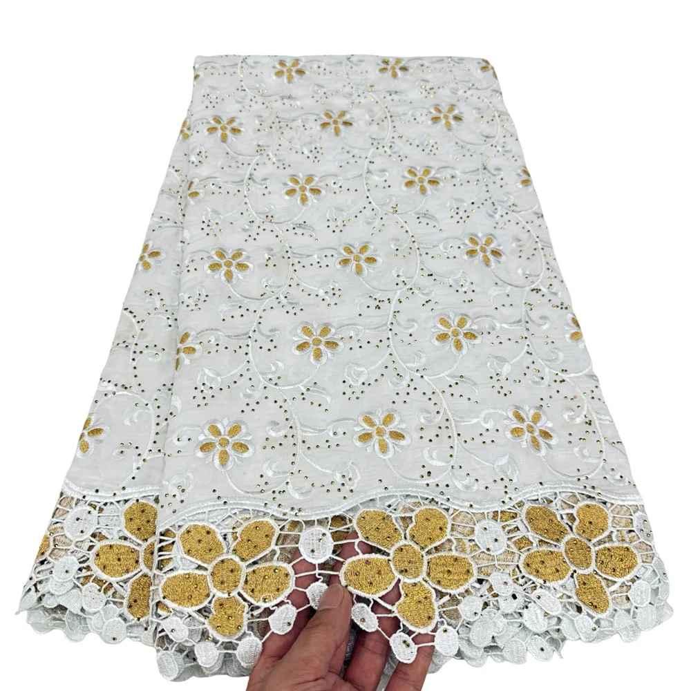 

Latest African Laces Swiss Cotton Dry Lace Fabric High Quality Swiss Voile Lace Fabric With Stones Mesh For Women Dresses 3134