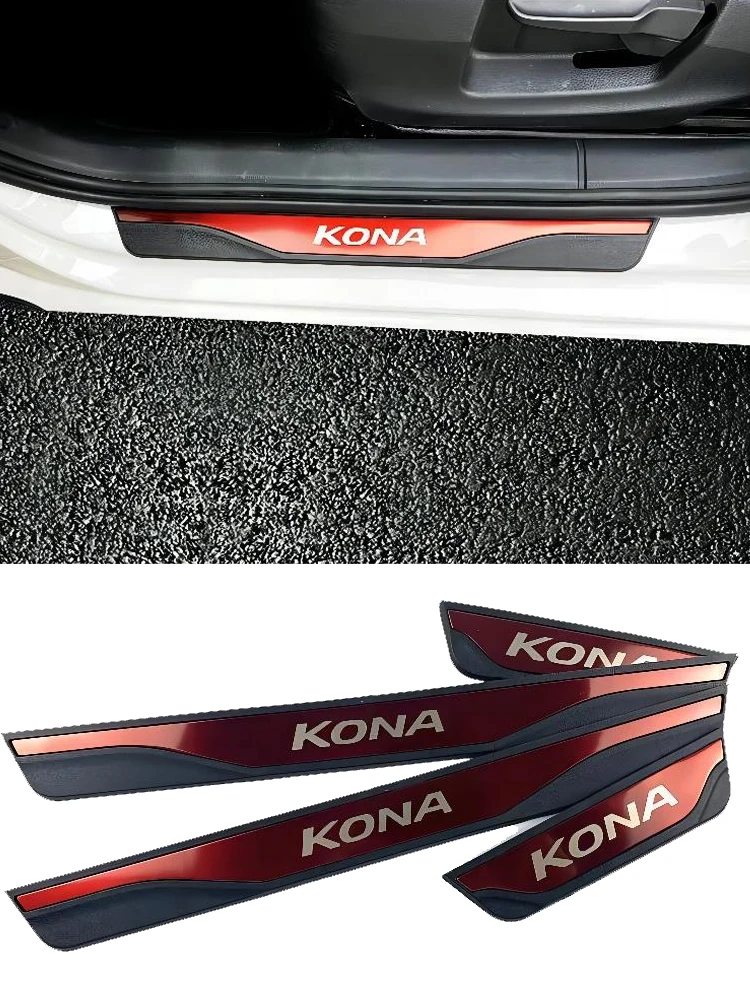 For HYUNDAI KONA 2024 2023 2022 2018 2019 2020 2021 EV Car Accessories Scuff Plate Door Sill Protection Cover Trim