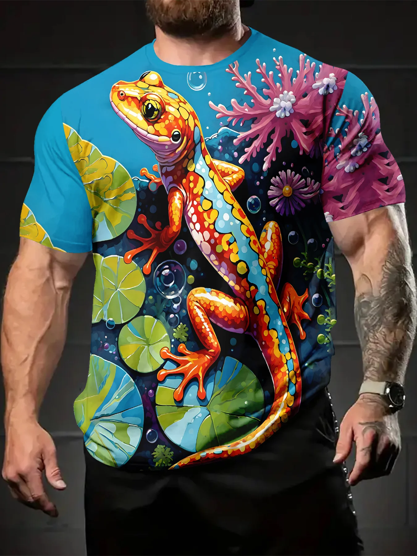 

Men's Vibrant Rainbow Microphone Graphic T-Shirt - Modern Artistic Cosmic Design, 100% Polyester Lightweight 110gsm,