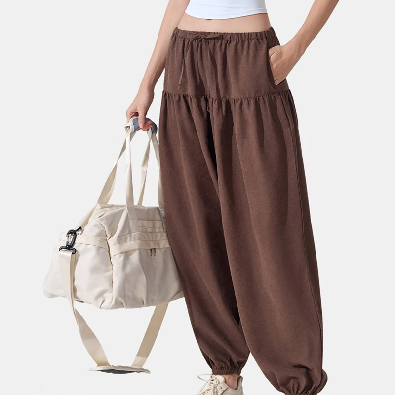 

Women High Waist Drawstring Harem Pants Gym Yoga Boho Trousers With Pockets Elastic Waist Acetic Acid Loose Sweatpants