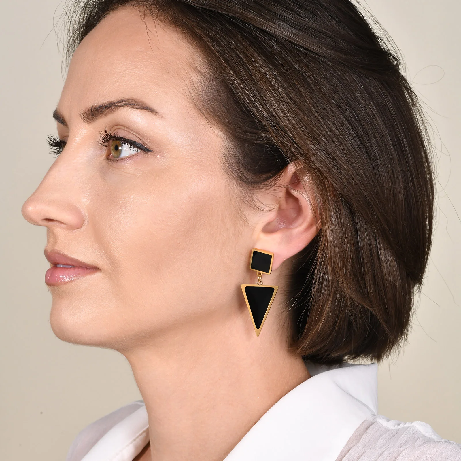 

Trendy Black Square Triangle Stud Earrings for Women Girls, Gold Color Stainless Steel Geometric Dangle Earring Gift Jewelry