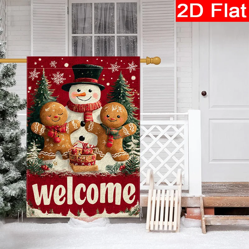 1pc Winter Snowman Gingerbread for Man Pine Tree Welcome Christmas Garden Flag Outdoor Garden Flag Double-sided Home