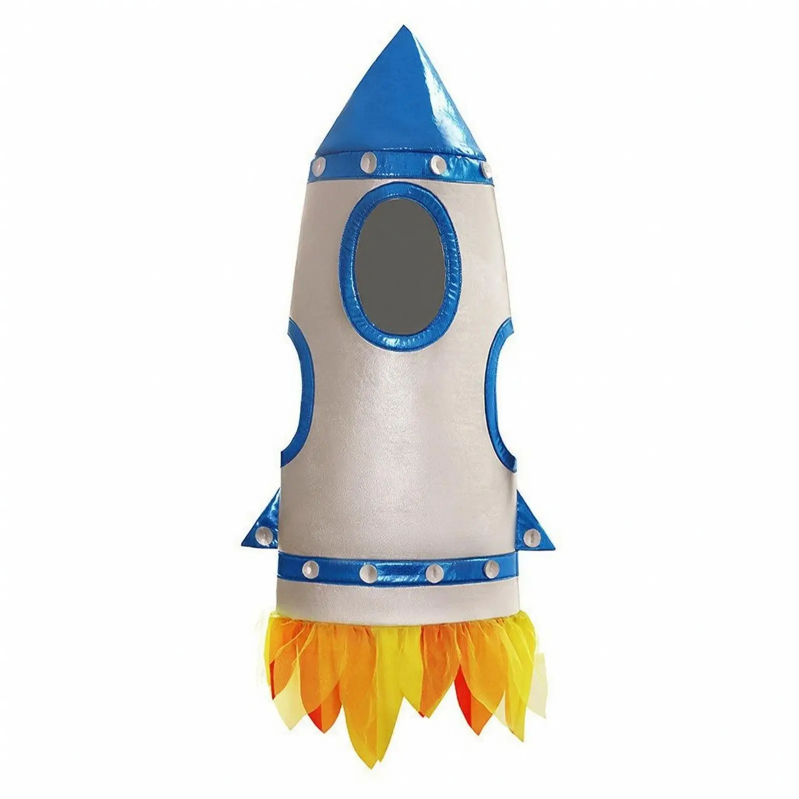 Child Astronaut Shuttle Outfit Silver Blue Trimmed Costume with Flame Hem for Carnival Dress Up and School Events