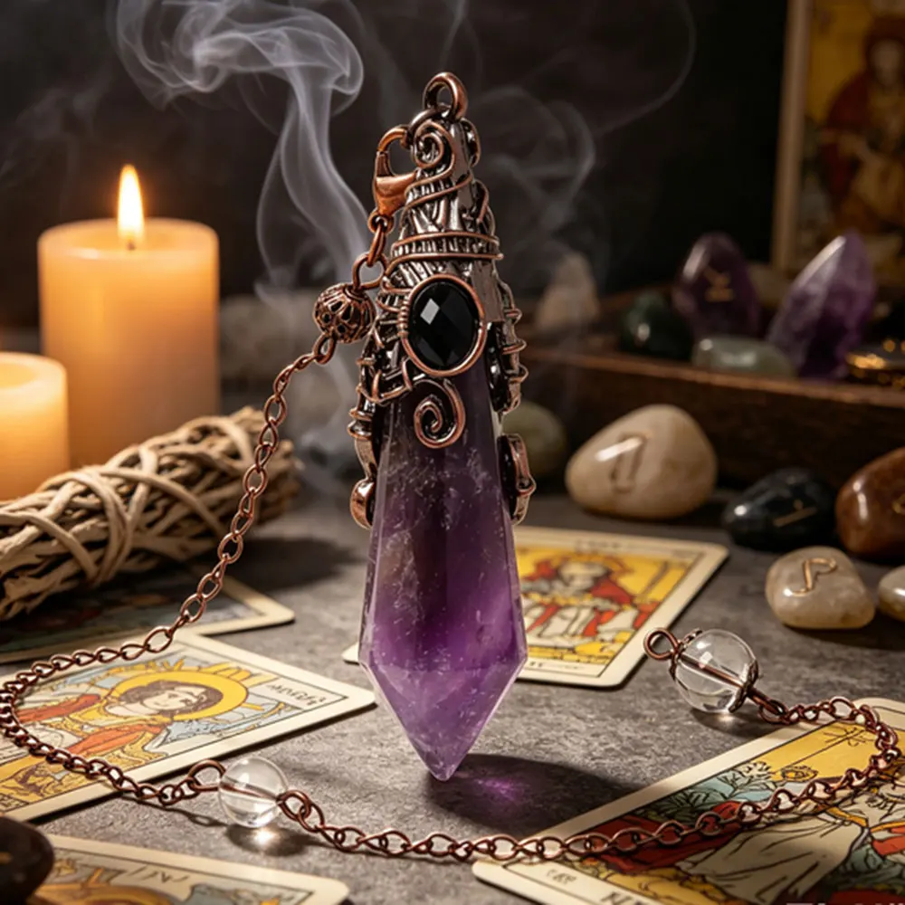 Retro 12 Faceted Natural Stone Crystal Pendant Pendulum for Divination 100% Black Obsidian Clear Quartz Amethysts Pendulo X332