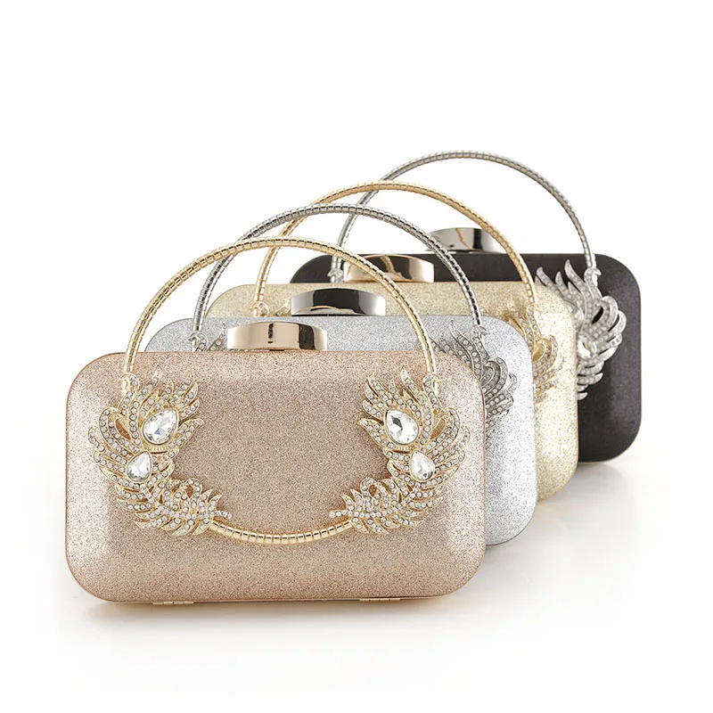 Clutch Handbag Crystal Diamond Women Evening Party Bags with Metal Top Handle Rhinestone Purse Lady Shoulder Chain Messenger Bag