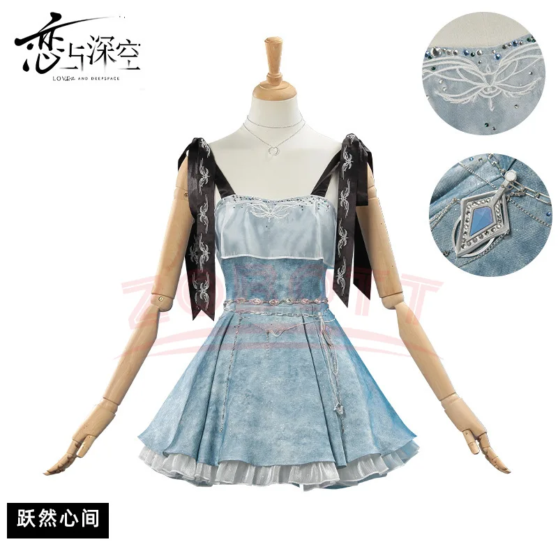 

Game Love And Deepspace Mc Player Cosplay Xia Yizhou Caleb Couple Birthday Girl Blue Camisole Dress Suit for Woman Girls Skirt
