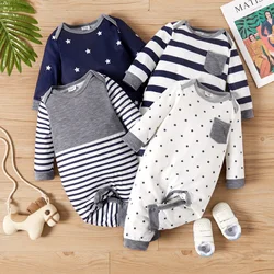 PatPat Baby Boy All Over Striped/Star Print Long-sleeve Jumpsuit Perfect for Outings and Daily Wear  Soft and Comfortable