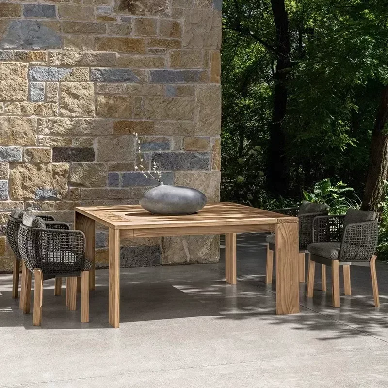 Myanmar Teak Long Outdoor Table and Chair Set Solid Wood Furniture for Garden Courtyard Villa Terrace Leisure BnB