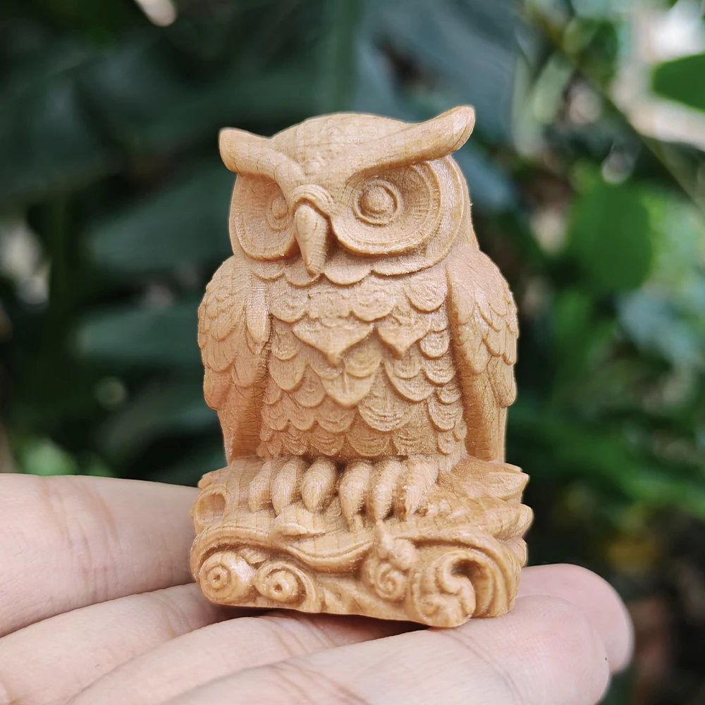 1.8 Inch Owl Figurine on a Wood Carved Stump, Natural Style, Suitable for Christmas Gifts, Halloween Decorations, Home Decor, Desktop Decorations, Fireplace, Indoor Decorations, Back-To-School Gifts, Men's Gifts