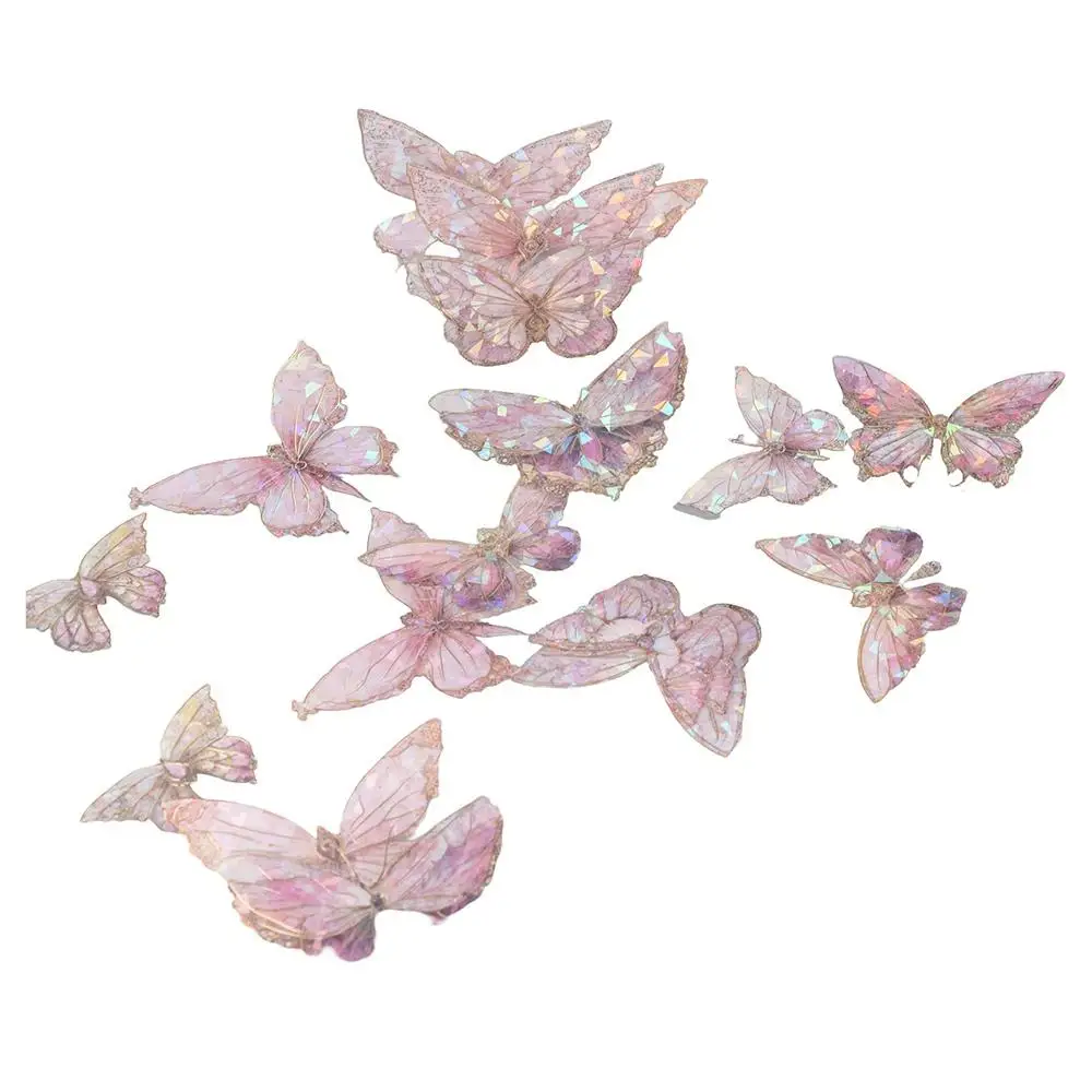 Vintage DIY Crafts Ice Crystal Laser Butterfly Sticker Decorative Aesthetic Butterfly Collage Sticker Handmade Shiny Students