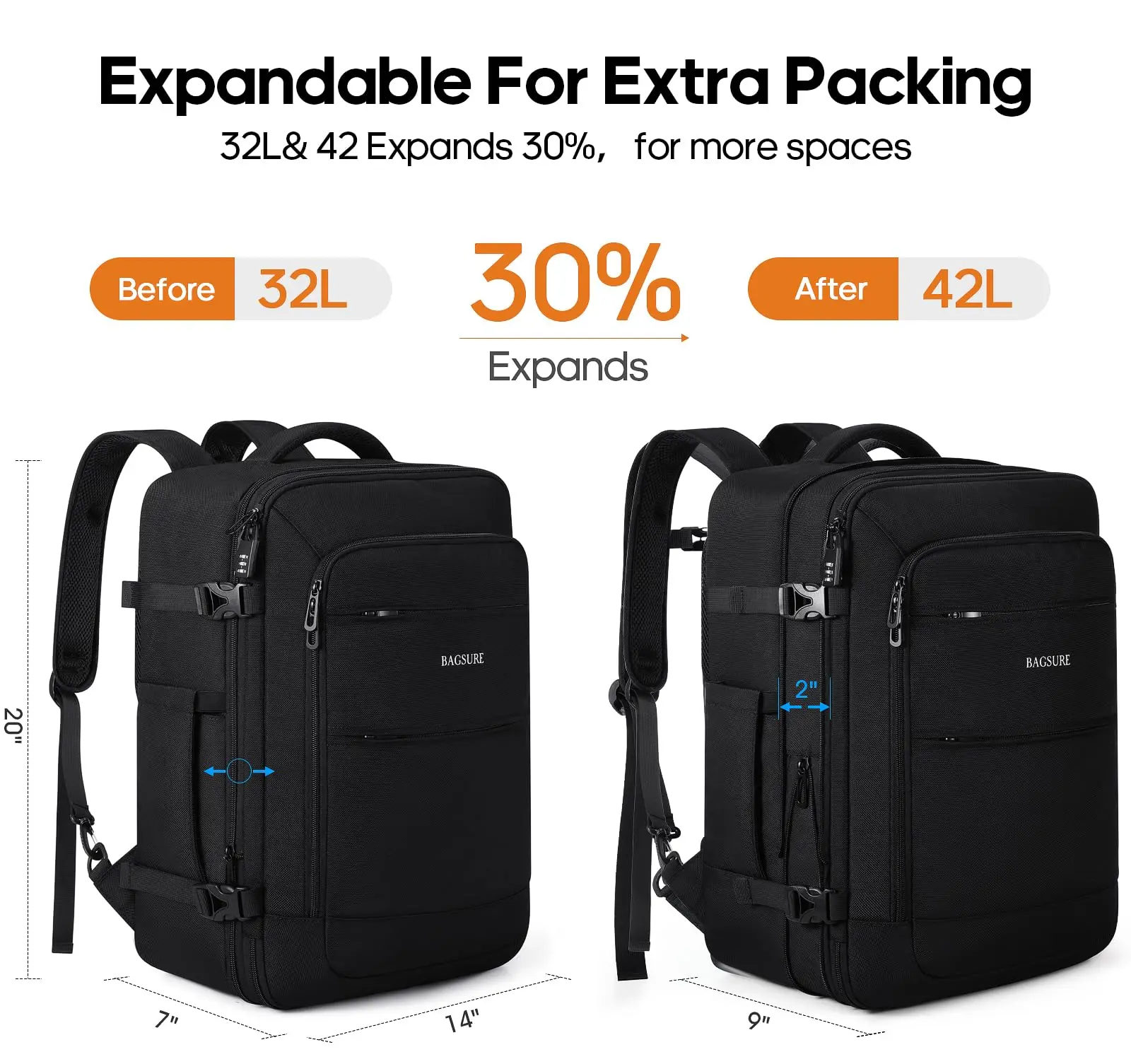 Big Capacity Travel Expandable Large Suitcase Backpacks With 4 Packing Cubes Water Resistant Luggage Rucksacks Backpack Mochilas