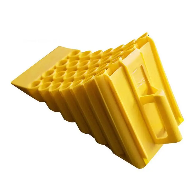 Portable Wheel Chock with Handles Vehicle Car Truck Wheel Tire Chock Stop Block Anti-slip Plastic Base Tire Support Pad Yellow