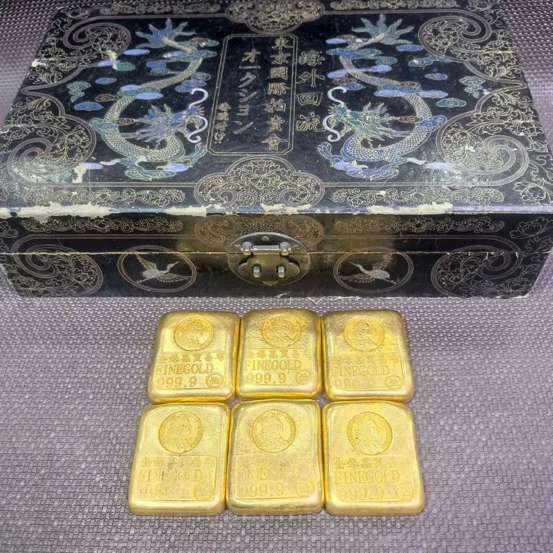 Handicraft Lacquerware , Painted Foreign Trade Gold Ingot Gift Box, Wooden Vintage Craft Ornament