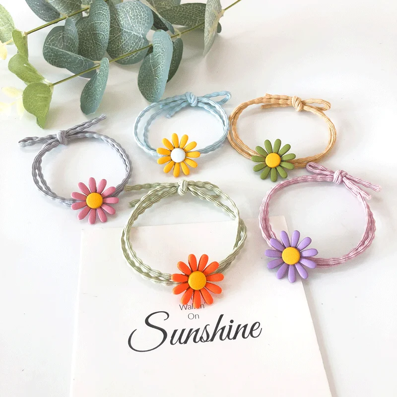 New style small daisy hair ring sweet candy color sunflower hair rope cute fresh braided hair tie rubber band headdress