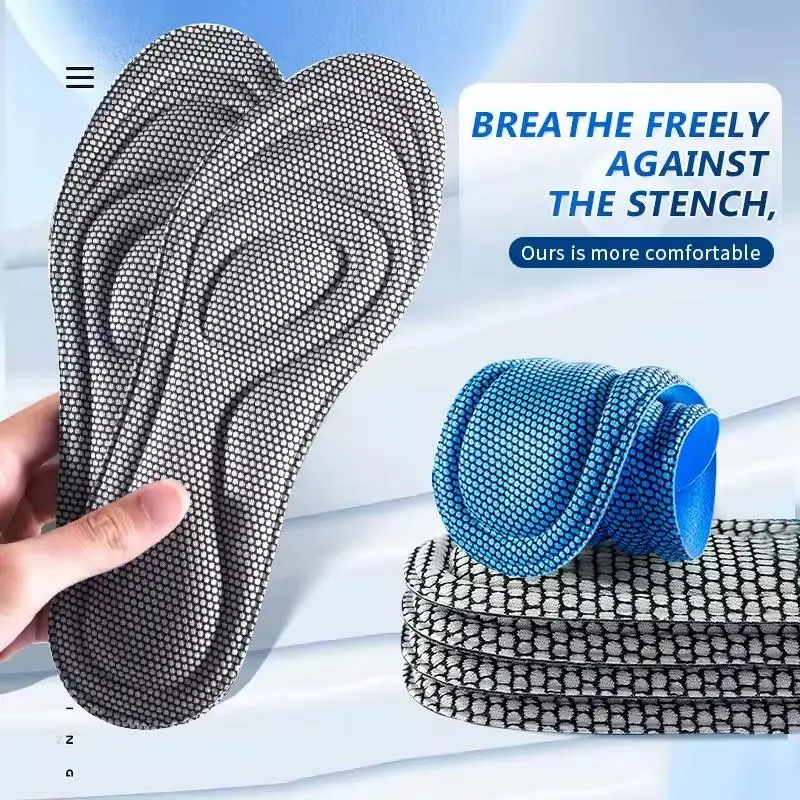 2Pairs 5D Shock Absorbing Insoles Memory Foam Breathable Deodorant Massage Foot Pads for Running Walking Sports Ergonomic Insole