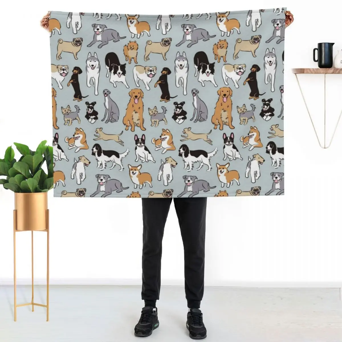 Happy Dogs Blue Grey Throw Blanket Versatile Cozy Throw Blanket for All Occasions
