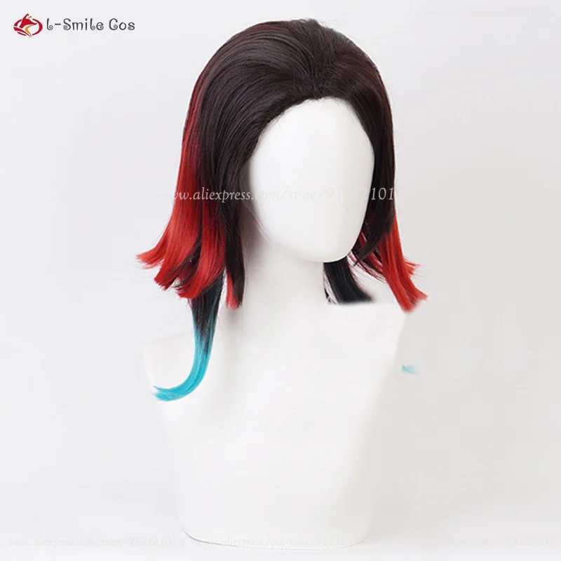 Anime Enmu Cosplay Pruik Zwart Rood Gradiënt Korte Pruiken Hittebestendige Synthetische Hair Halloween Party Pruik + Pruik Cap