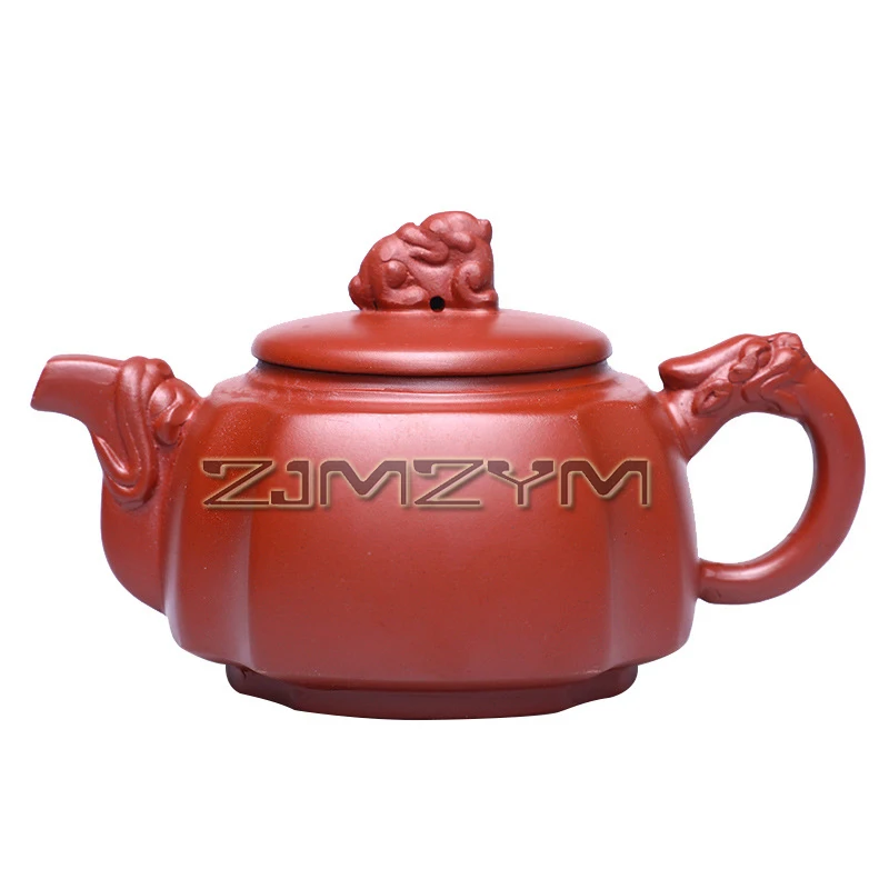 Handmade Dahongpao Clay Household Kung Fu Tea Set, Quadrangular Dragon Statue Teapot, Neo Chinese Style, 260ml