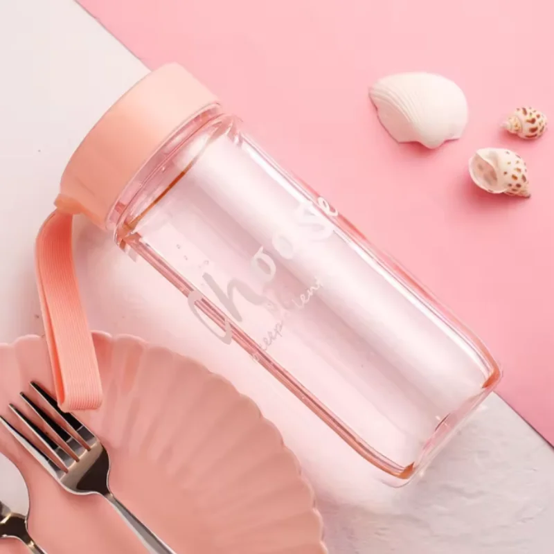 600 مللي كوب ماء بلاستيكي شفاف غير لامع للرياضات الخارجية كوب ماء عصير بارد إبداعي زجاجة مياه بلوري أدوات للشرب للزوجين