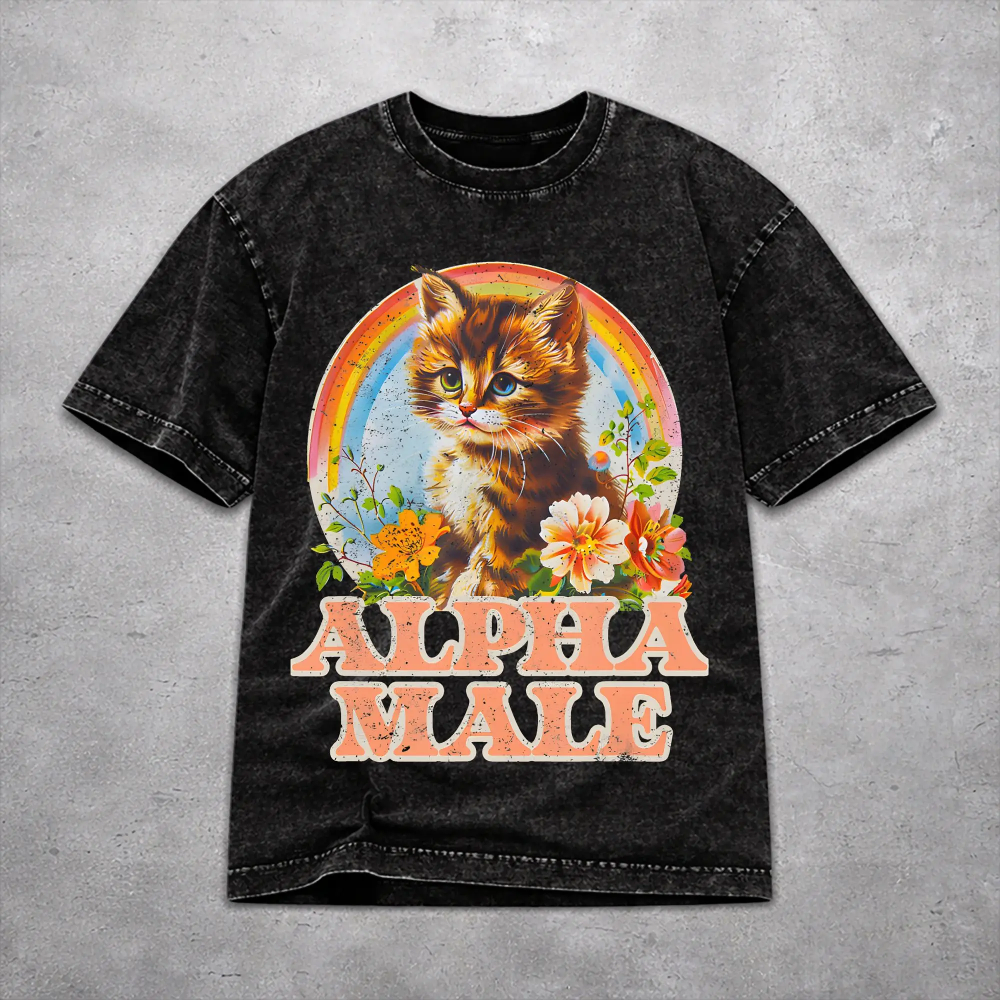 Women Men Alpha Male Cat Kitten Funny  T Shirt Graphic Washed Cotton  Harajuku Streetwear T-Shirts
