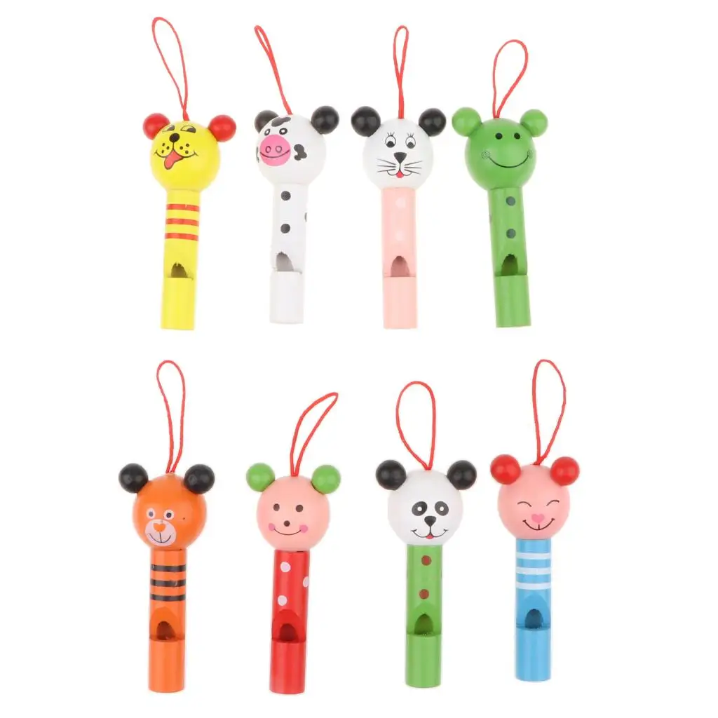 8pcs Assorted Cartoon Animal Heads Whistles Trumpet Kids/Baby Wooden