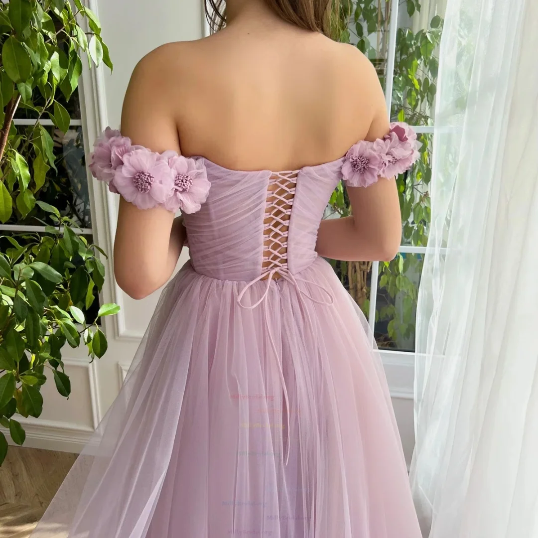 Bella Customized Pink One Shoulder 3D Flowers Backless robes de soirée Mesh Fabric Party Dresses Floor-Length Prom Dress 2025