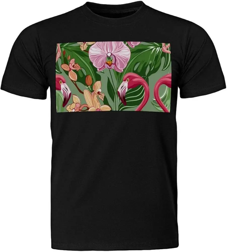 Pink Flamingo Phalaenopsis Tropical Leaf  Unisex T-shirts for Men Women Summer Tees Cotton Luxury brand vintage oversized