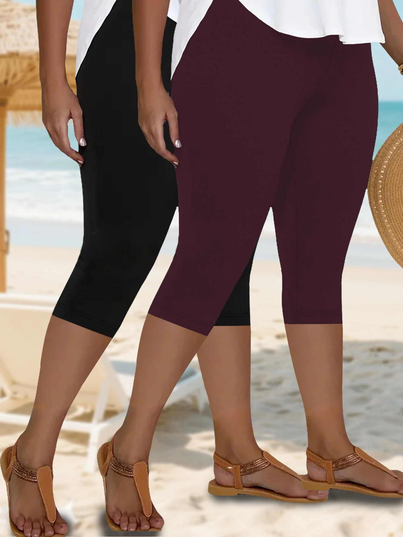 

2 pack Plus Size Women's Super Soft Capri Pants High Stretchy Breathable Pants Workout Running Yoga Athletic Pants Gym Leggings