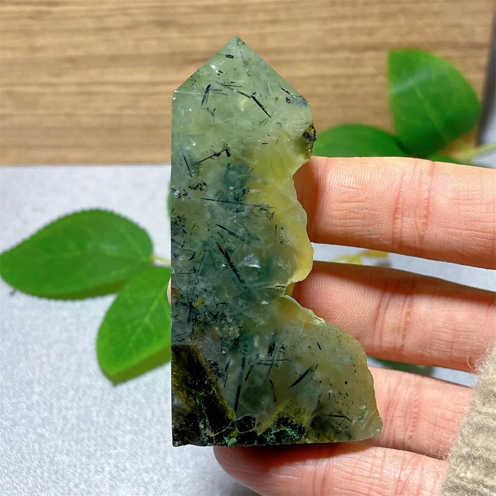 Prehnite Tower Point Wand Crystal Natural Stone Quartz Specimen Healing Gemstone Feng Shui Mineral Reiki Home Decoration