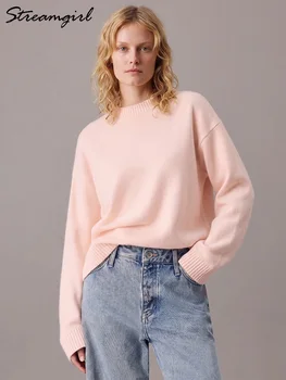 Oversize O-Neck Sweater 4 Warm Green Oversize Sweaters For Women Winter O Neck Pullovers Pink Vintage Jumpers Solid Knitwear Fall Woman Grey Sweater Thick 4