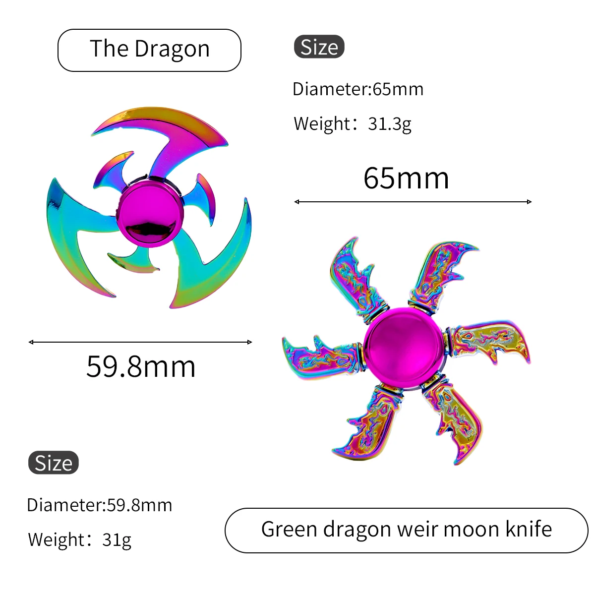 2PCS Zinc Alloy Colorful Finger Spinner Toy for Office Stress Relief Casual Entertainment Knives Design
