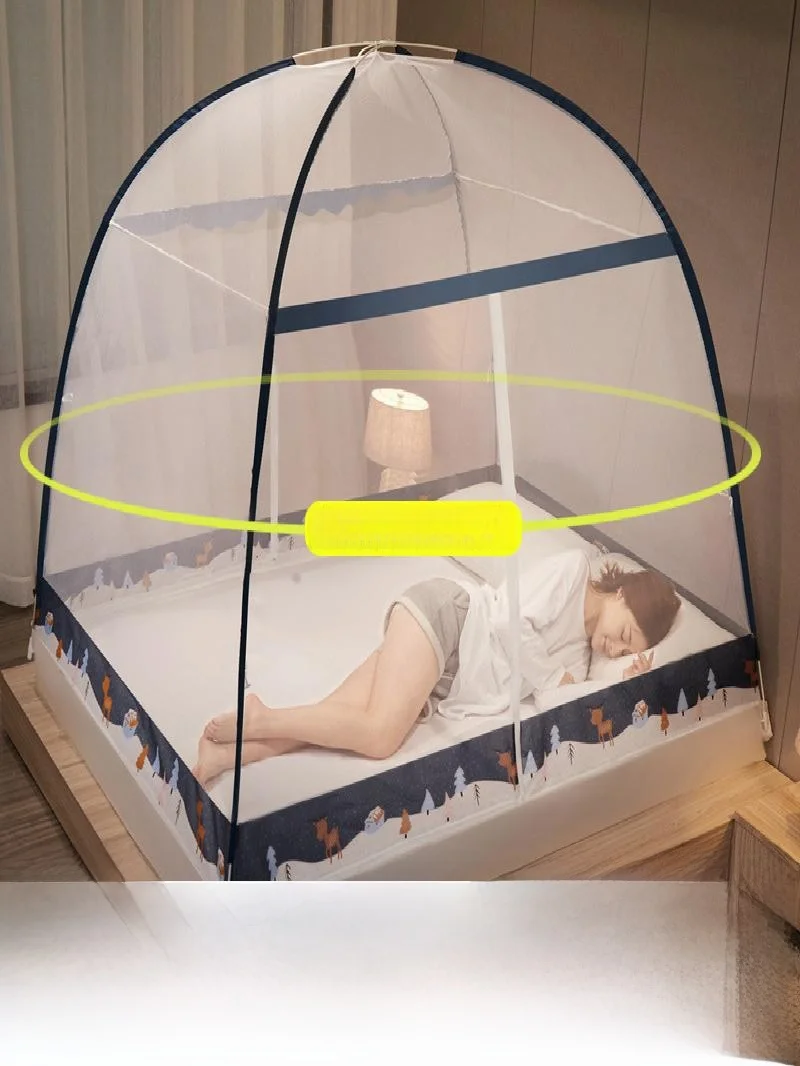 

Летняя монгольская палатка-тент с москитной сеткой, без установки, для домашнего использования, с детским рисунком, двойная дверь на молнии, текстиль для общежития
