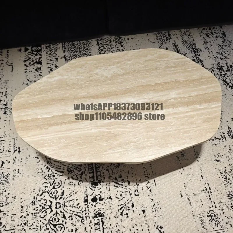 Wabi Sansan Solid Wood Travertine Coffee Table Modern Living Room Oval Creative Combination, Coffee Table