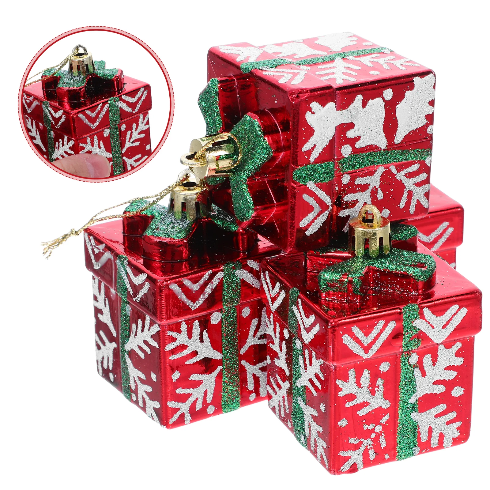 

4 Pcs Christmas Decoration Gift Box Tree Glitter Pendants Xmas Ornaments Small Hanging Plastic Winter