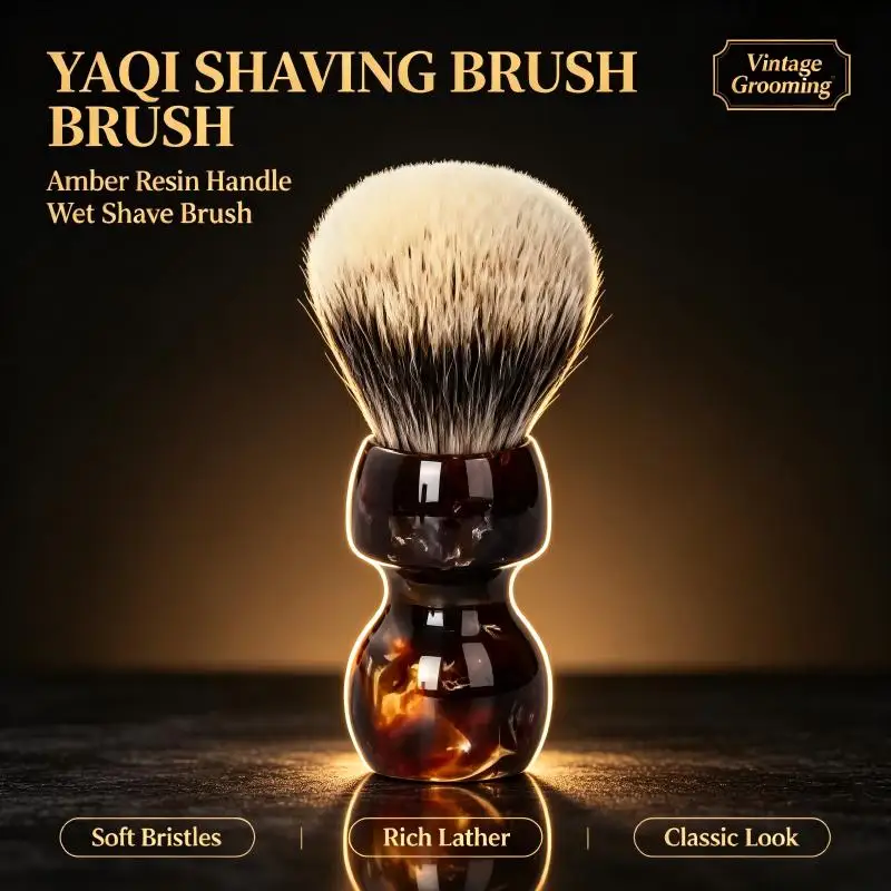 yaqi-premium-shaving-brush-vintage-amber-marbled-resin-handle-soft-bristles-wet-shaving-foam-brush-retro-grooming-gift-for-men