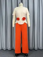 Women Colorblock Jumpsuit O Neck Short Sleeve 3D Flower Peplum Wide Leg Long Pants Elegant African Causal Office Church Outfit - Image 2
