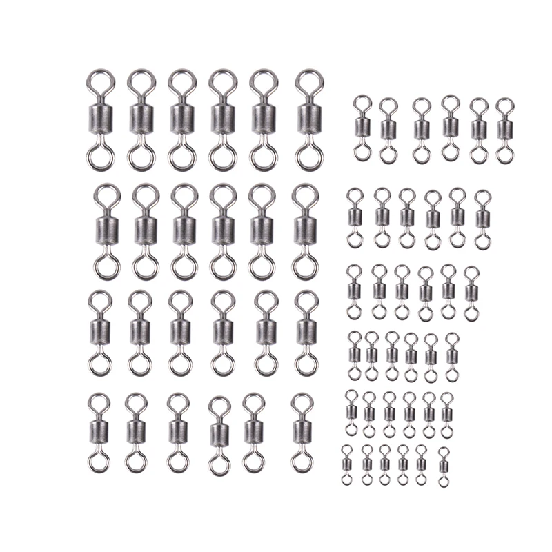 【50PCS Fishing Bearing Rolling Swivel Solid Ring Lures Connector 11Sizes】