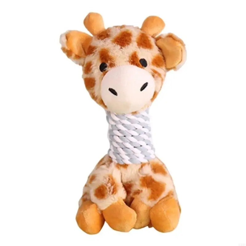 L9BE Dog Chew Toy Giraffe Fawn with Squeaky Sound and Rope Neck, Soft Plush Toy for Carry Toss and Daily Indoor Use, Single Pack