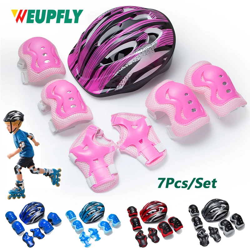 7 Pcs Kids Protective Gear Set, Roller Skating Helmet & Pads for Boys and Girls, Knee Elbow Wrist Guards for Skateboard Scooter