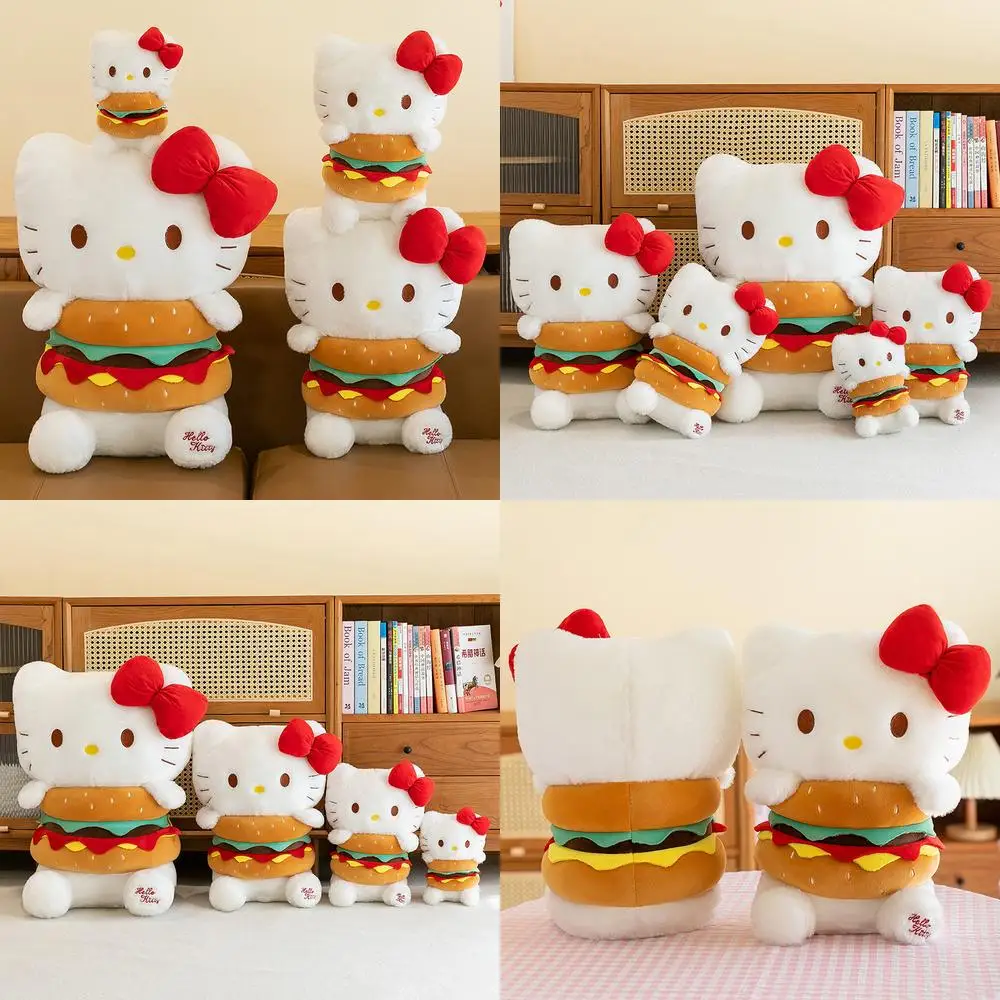 

Оптовая продажа Sanrio Kawaii Burger Hello Kitty, плюшевая игрушка, мягкая кукла Kt Cat для детей, подарок на день рождения, милая подушка для девочек