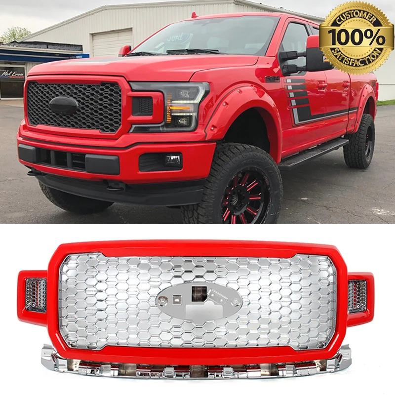 For Ford F-150 F150 2018-2020 Front Bumper Grille Upper Grill Race Red+Chrome US