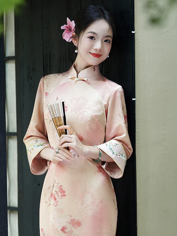 

Ele Thiened Fce Lined Qipao Dr Chic Daily Wear Reformed Chinese Sle Long Skirt Low Slit Breathable Mid-Length