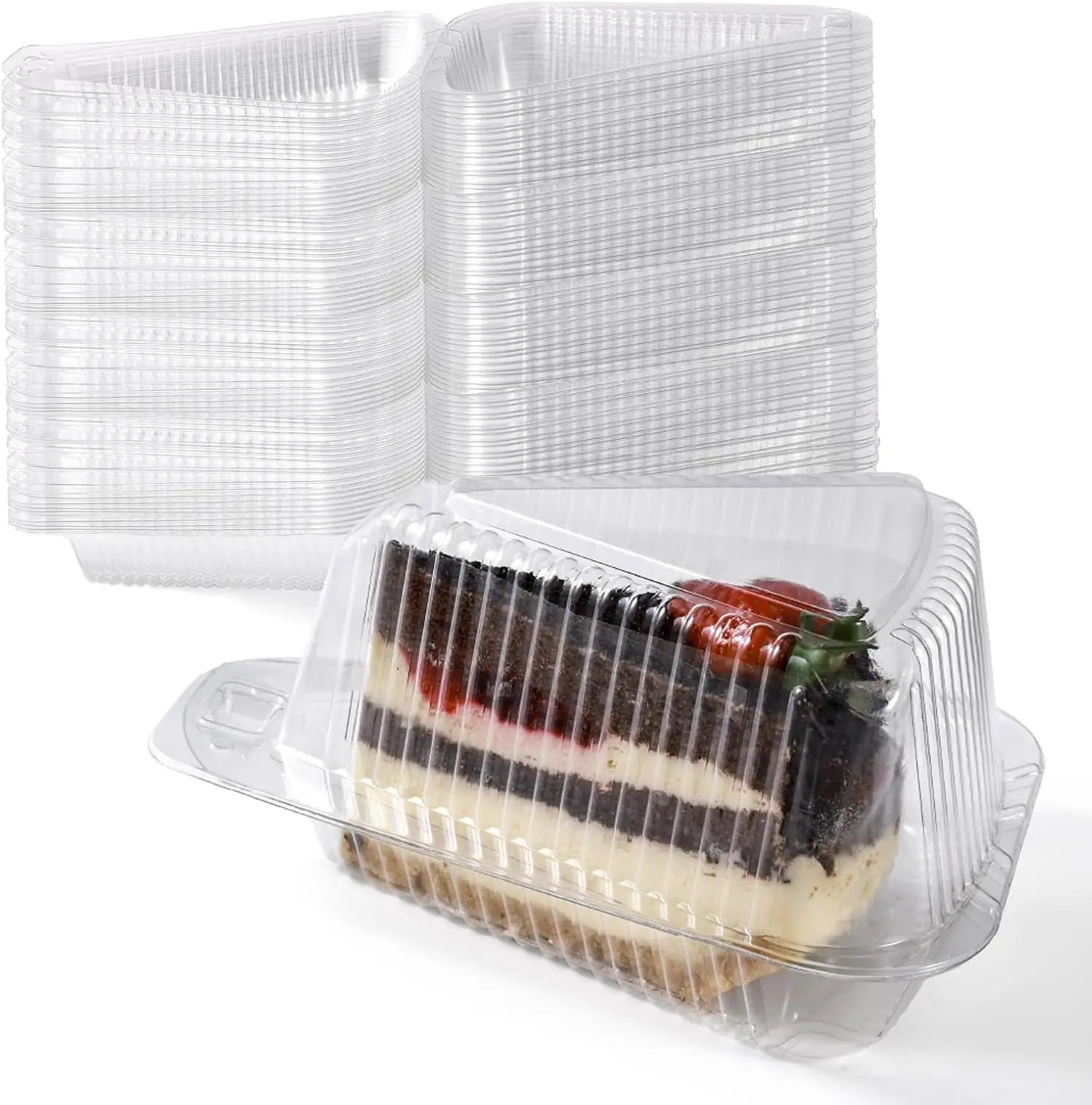 

50 Pack Cake Slice Plastic Containers with Lids - Single 5" Clear Medium Dome Hinged Lid Cheesecake Container for Home, Bakery