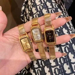 New Popular Antique Golden Bracelets Jewelry Watches for Women Alloy Rectangle Square Quartz Watch Retro Steel Leather Relogios