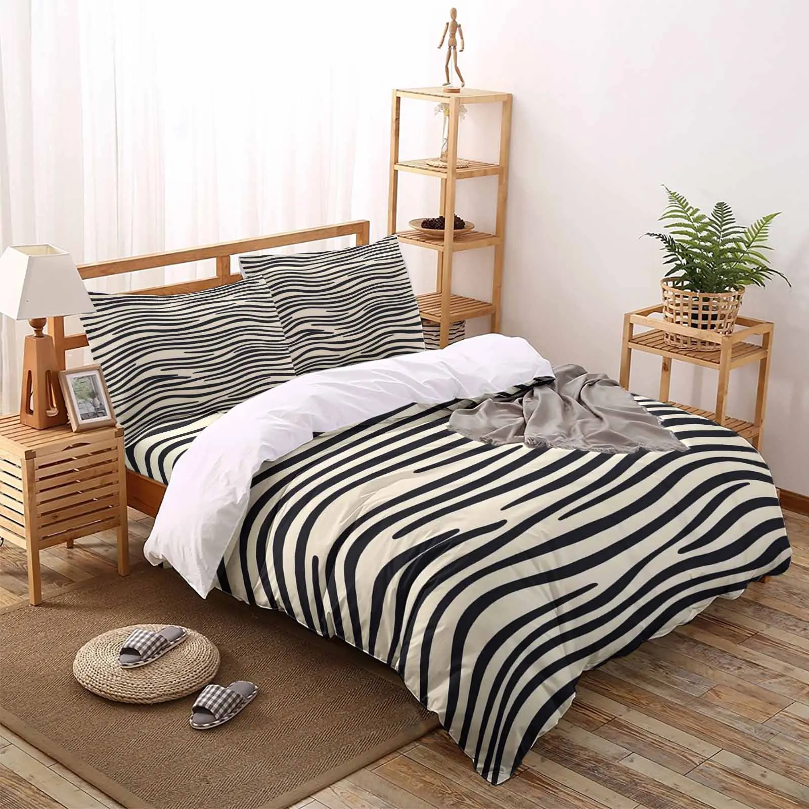 

Concise Black Wave Line Comfortable Household Goods Bedroom Bed Luxury Duvet Cover 2/3/4 Pieces