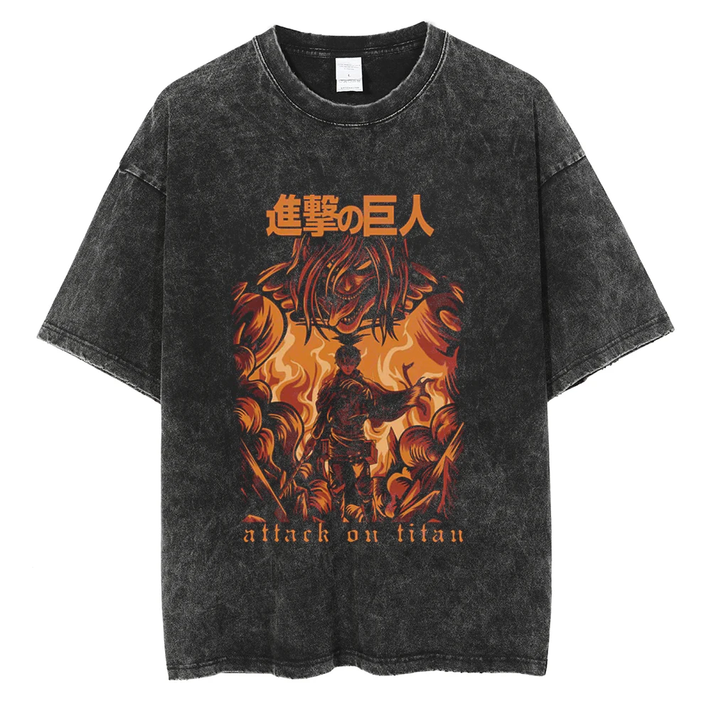 

Hip Hop Streetwear Washed Tshirt Anime Graphic Print T Shirt Men Harajuku Summer Cotton T-Shirt Short Sleeves Black Vintage Tee