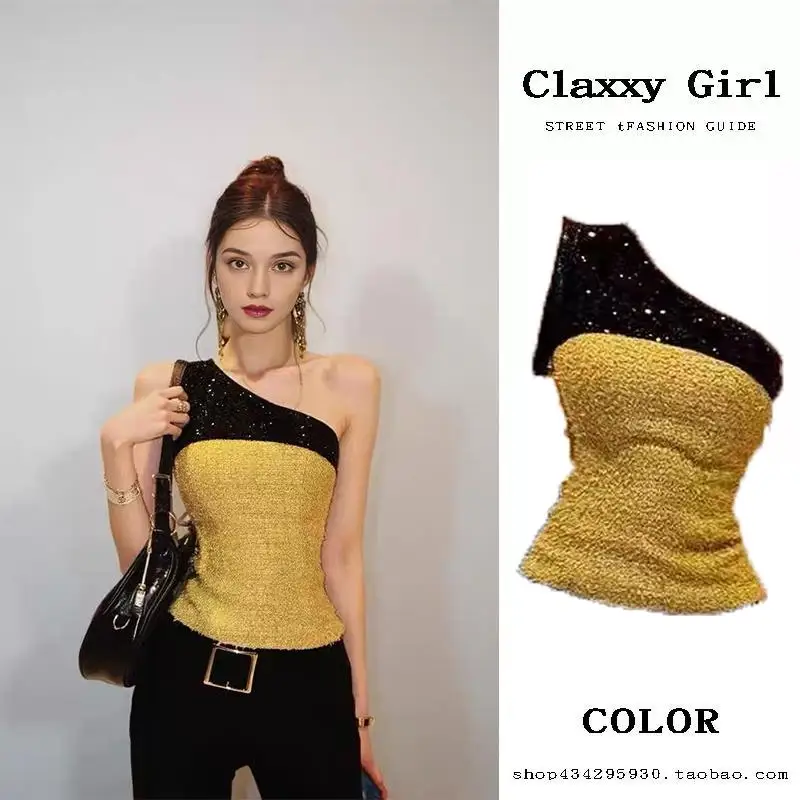 

Yellow Gothic Women's Y2k Crop Top Sleeveless Off Shoulder 2025 Summer Fashion Streetwear Casual Chic Vintage Camisole Tank Tops