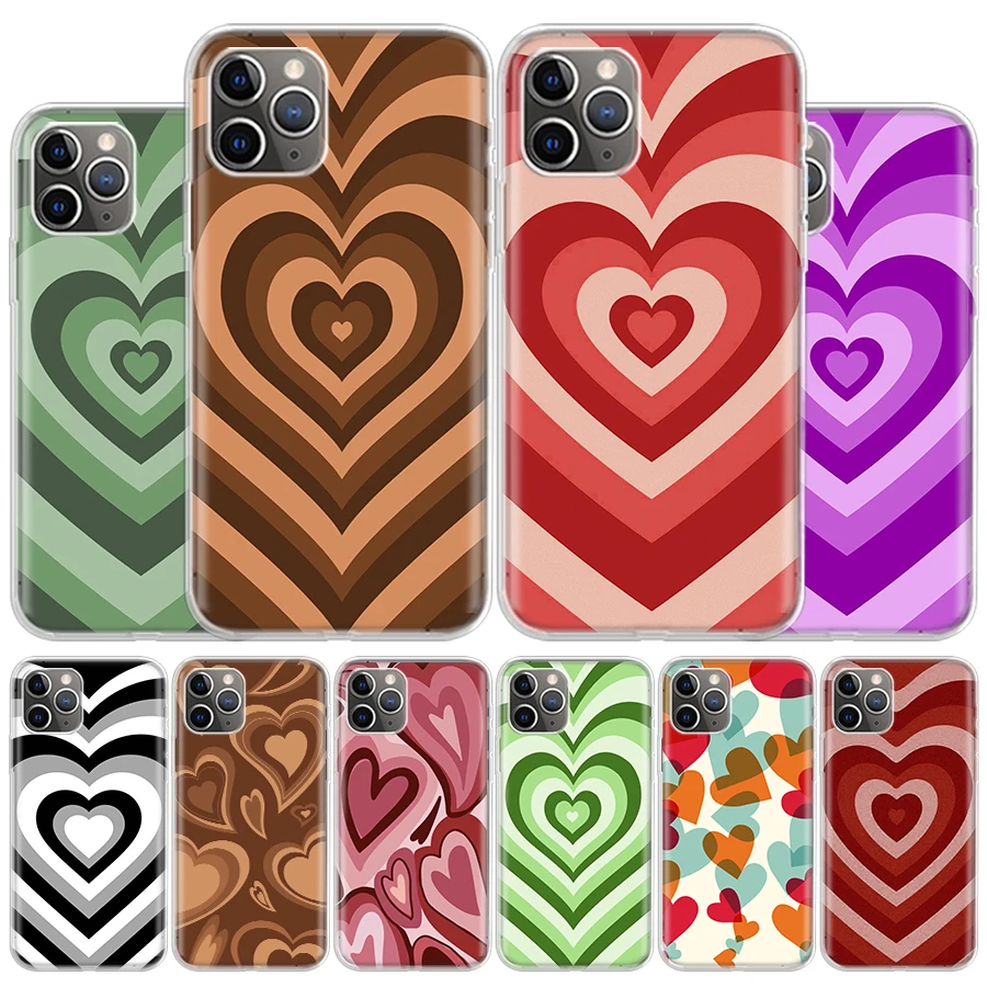 Fashion Purple Heart Swirl Circle Phone Case For Apple iPhone 11 12 13 14 15 16 Pro Max 7 X XS 8 Plus + Mini SE Customized Print